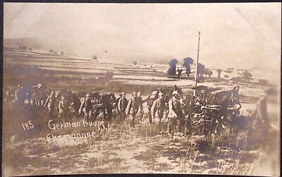WW1 Era German Troops Champagne Soldiers with Mule Train in Field RPPC