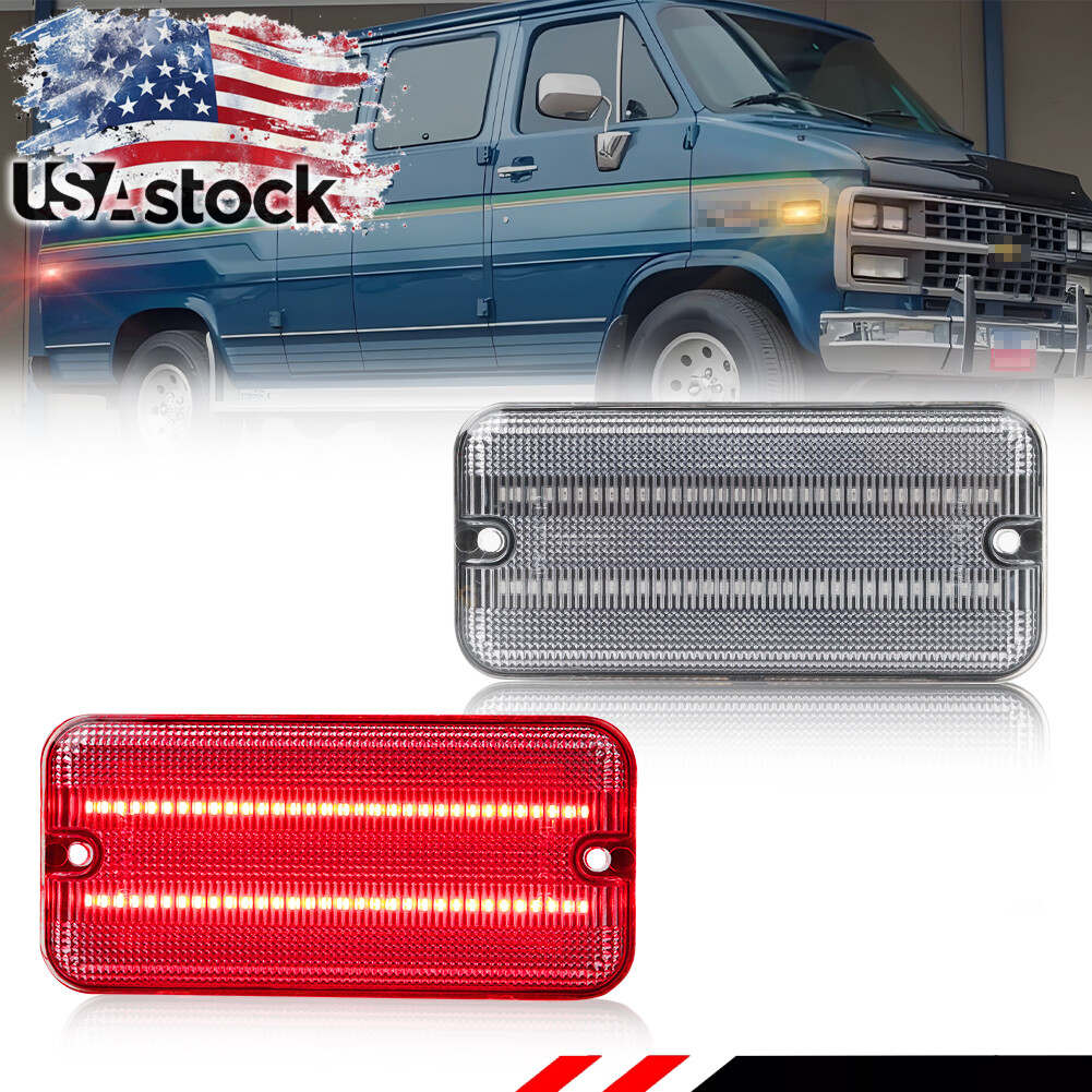 85-95 Chevy GMC Van Clear Red LED Side Marker Light G10 G20 G1500 G2500