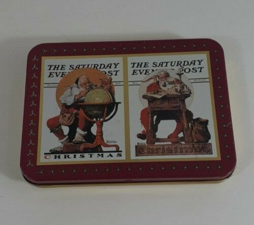 1996 Norman Rockwell Saturday Evening Post Santa Playing Cards Two Decks Tin - Bild 1 von 3