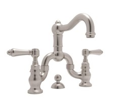 Rohl Acqui DeckMount Bridge Bathroom Faucet Metal Lever SatinNickel A1419LMSTN-2