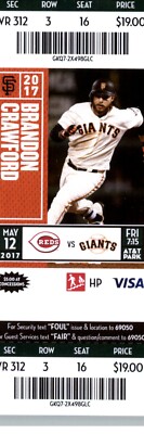 Cincinnati Reds vs San Francisco Giants 5/12/2017 Ticket Brandon Crawford .