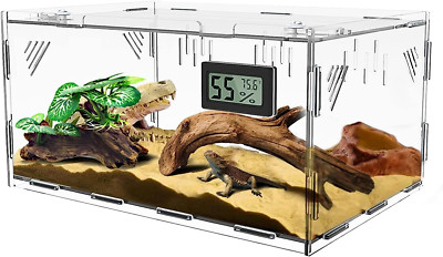 Reptile Terrariums, with Temperature Hygrometer, 15.7''X9.9''X7.1''Acrylic Reptile