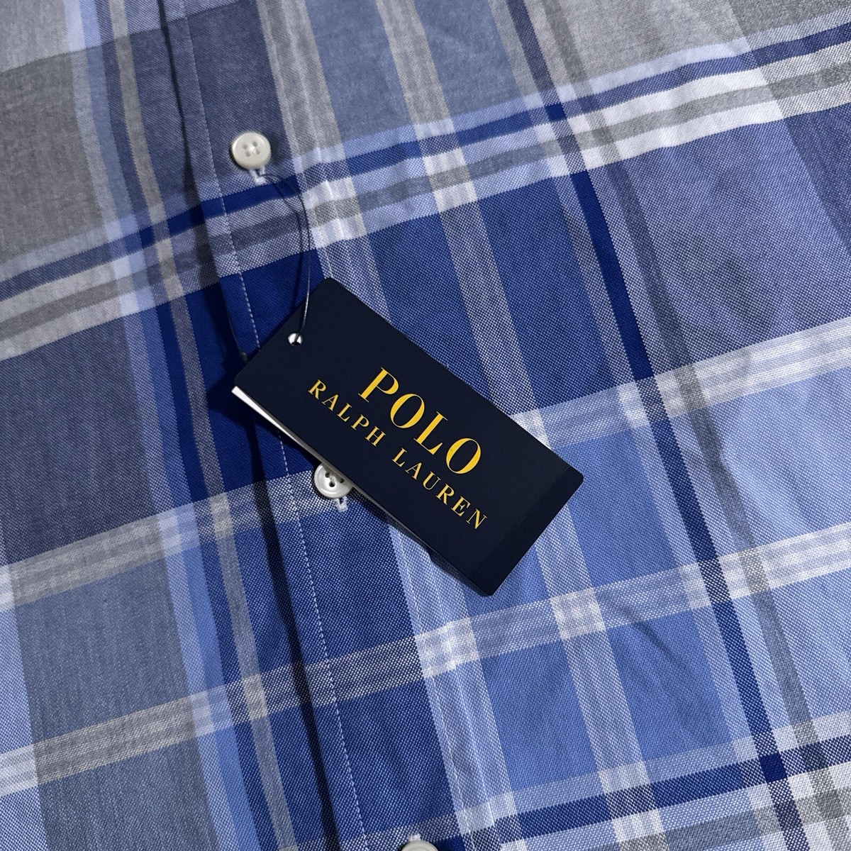 NEW Polo Ralph Lauren Men's Size 5XB Blue Plaid Oxford Long Sleeve Shirt  5XL Big - Main Image