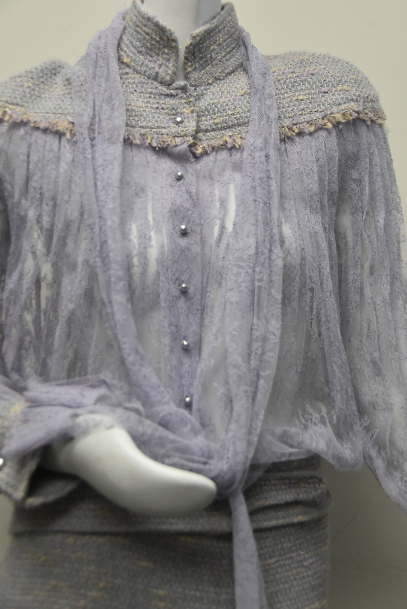 NEW Chanel SUIT 2 PC SET Skirt + Blouse Jacket Lilac Lace NEW Chanel SUIT 2 PC SET Skirt + Blouse Jacket Lilac Lace