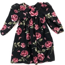 Memories By Jolene Vintage Floral Rose Dress Black Pink Long Sleeved Girls 4 4t