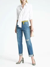 Banana Republic Parker-Fit Tie-Neck Boyfriend Tunic,White SIZE S  #167273 W0511H