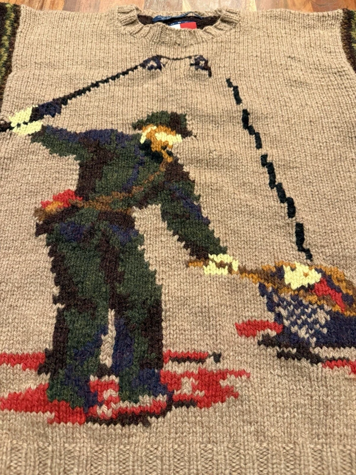 Vintage Tommy Hilfiger Wool Sweater Men’s L Fly Fishing Shetland Hand Knitted - Image 3 of 4