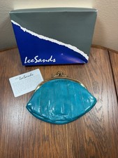 Lee Sands Eel Skin Wallet Coin Purse Clutch Green Double Kiss Clasp Gold Tone 7"