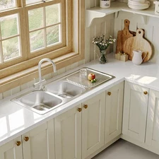 Naiture Drop-In Stainless Steel Kitchen Sink, Double Bowls with Drainboard