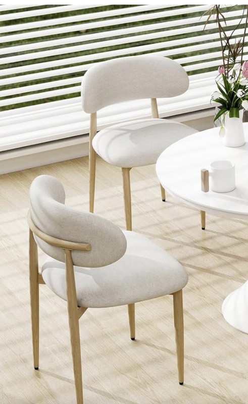 5 chairs, high quality cream colored fabric and maple wood legs. Brand new!!