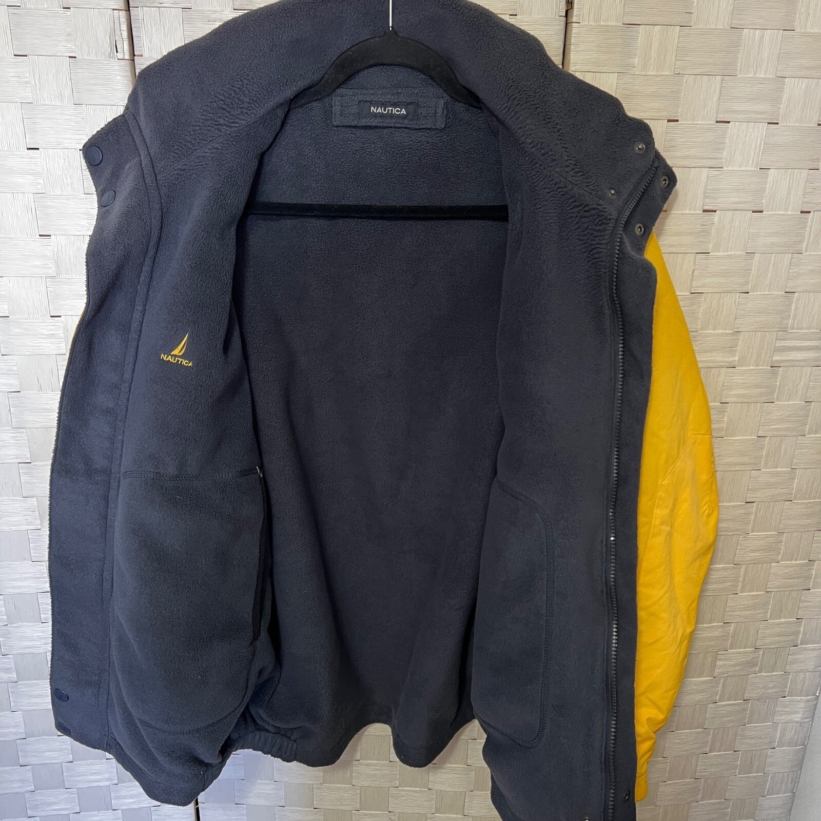 Vintage Nautica Y2K Jacket Puffer Reversible Zip Fleece Lined Yellow Blue Size M image 3