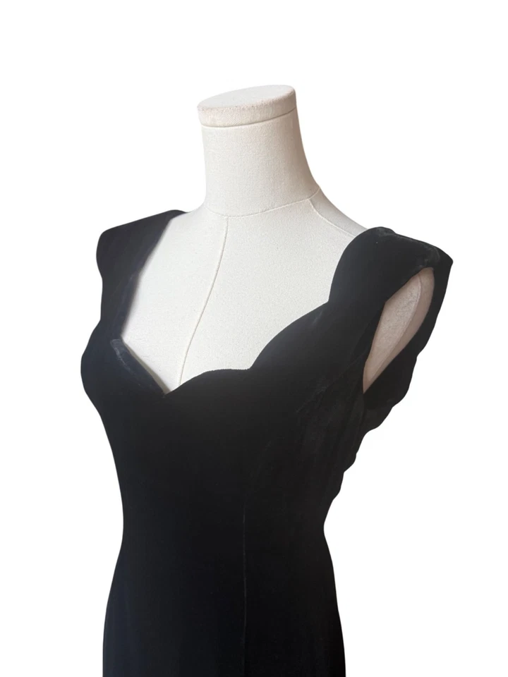 Vestido midi vintage Kenar de terciopelo negro talla 4 bruja caprichoso hada grunge Y2K Foto 4 de 4