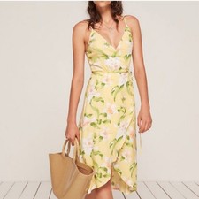 Reformation Anouk Wrap Dress Yellow Floral Sun Party Hawaiian Print Tank Size XS