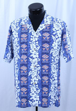 Hawaiian Hawaii Made USA Button Down Shirt VTG Made USA Hibiscus Floral Blue M
