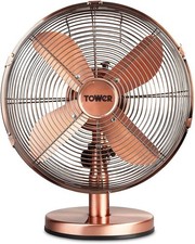 Tower T605000C Metal Desk Fan 12 Inch Copper with 3 Speeds 35W 80° Oscillation