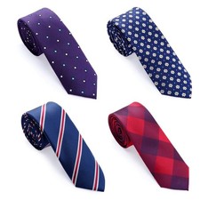 4-Pack Skinny Ties for Men, 2.35" 6cm Slim Neckties with Elegant Jacquard W...