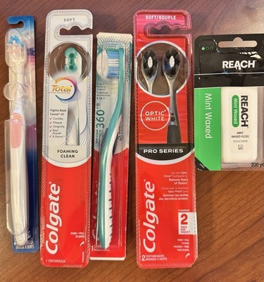 Assorted Colgate & Oral-B Manual Toothbrushes Plus Reach Mint Waxed Floss NEW