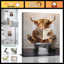 Funny Highland Cow Bathroom Wall Art - Farmhouse Decor, Canvas Print, 12"x16