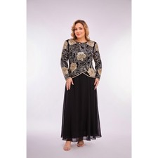 Black Tie Maxi Dress Women 8 Black Gold Beaded Sequin Vintage Evening Gown