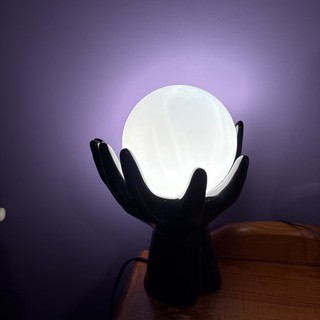 Pair of 1980s Ceramic Hands Holding A Pearl Lamps with Shades Vintage Retro