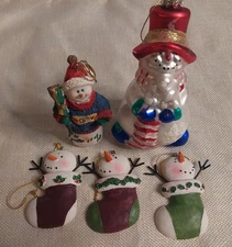 Lot Of Assorted Christmas Ornaments Including 90s Hand Blown Glass Snowman 