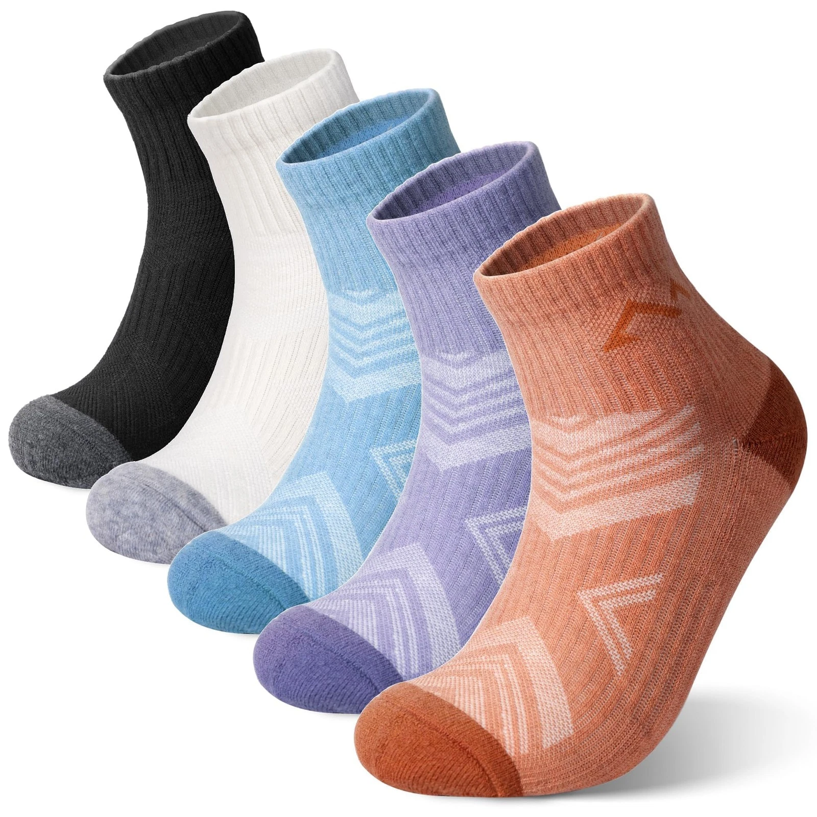 5 Pairs Merino Wool Hiking Socks Men Women Quarter Ankle Compression Thick