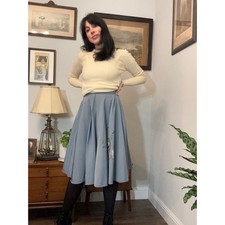 40s 50s Vintage Circle skirt slate gray Intricate hand painting of flowers XS