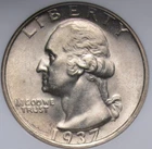 1937 S WASHINGTON QUARTER NGC MS 63 SCULPTED PALE BRASSY SILVER SURFACES, NICE