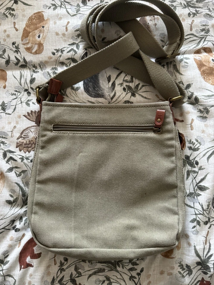 Troop London Canvas Crossbody Bag Carrie Colour With Brown Leather Detail - Image 3 of 4