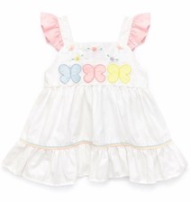 Vintage Baby Girl White Dress Pastel Butterfly Applique Flutter Sleeves 24M