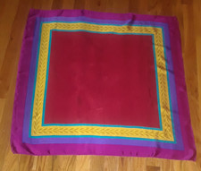 Anne Klein Pink Maroon Purple Gold Leaf Border 100 Silk Square Scarf 30"