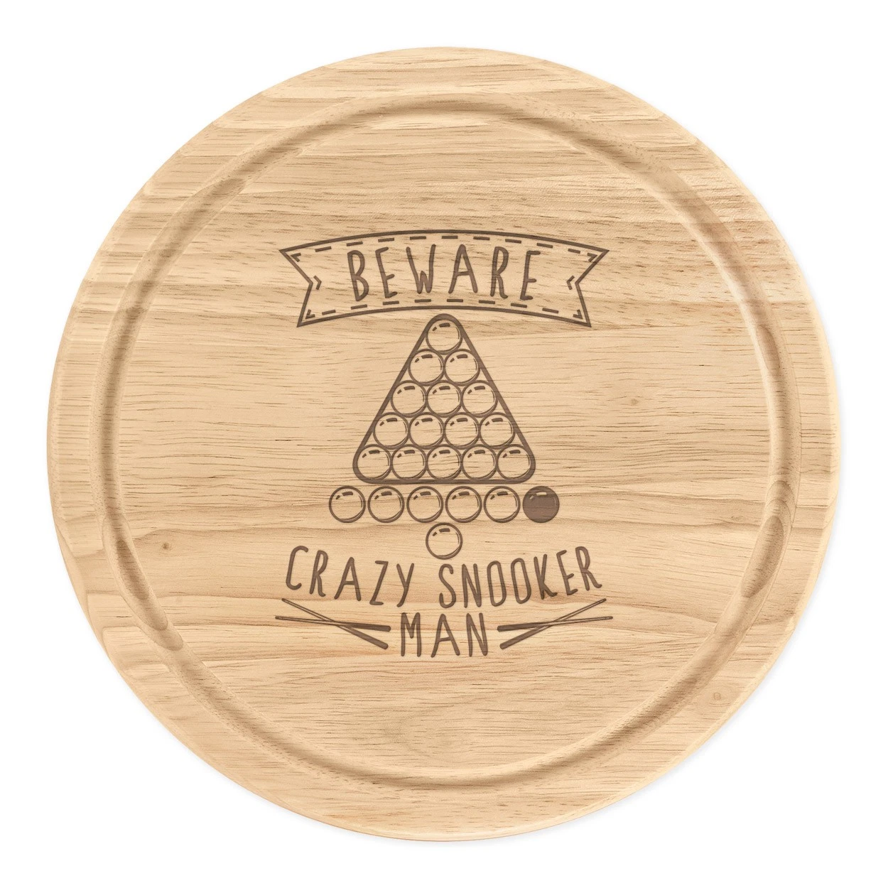 Beware Crazy Snooker Man Round Chopping Cheese Board Funny Sport