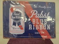 Pabst Blue Ribbon Beer Metal / Tin Sign Embossed NEW 17x12 Inches  PBR