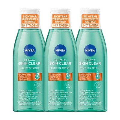 3 x NIVEA Derma Skin Clear Refining Toner 200 ml