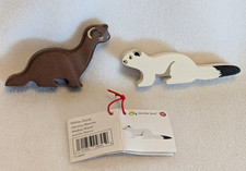 Stoat Weasel Ferret Wood Tender Leaf Toys Pair NEW- 18 Months + SHELTER BENEFIT