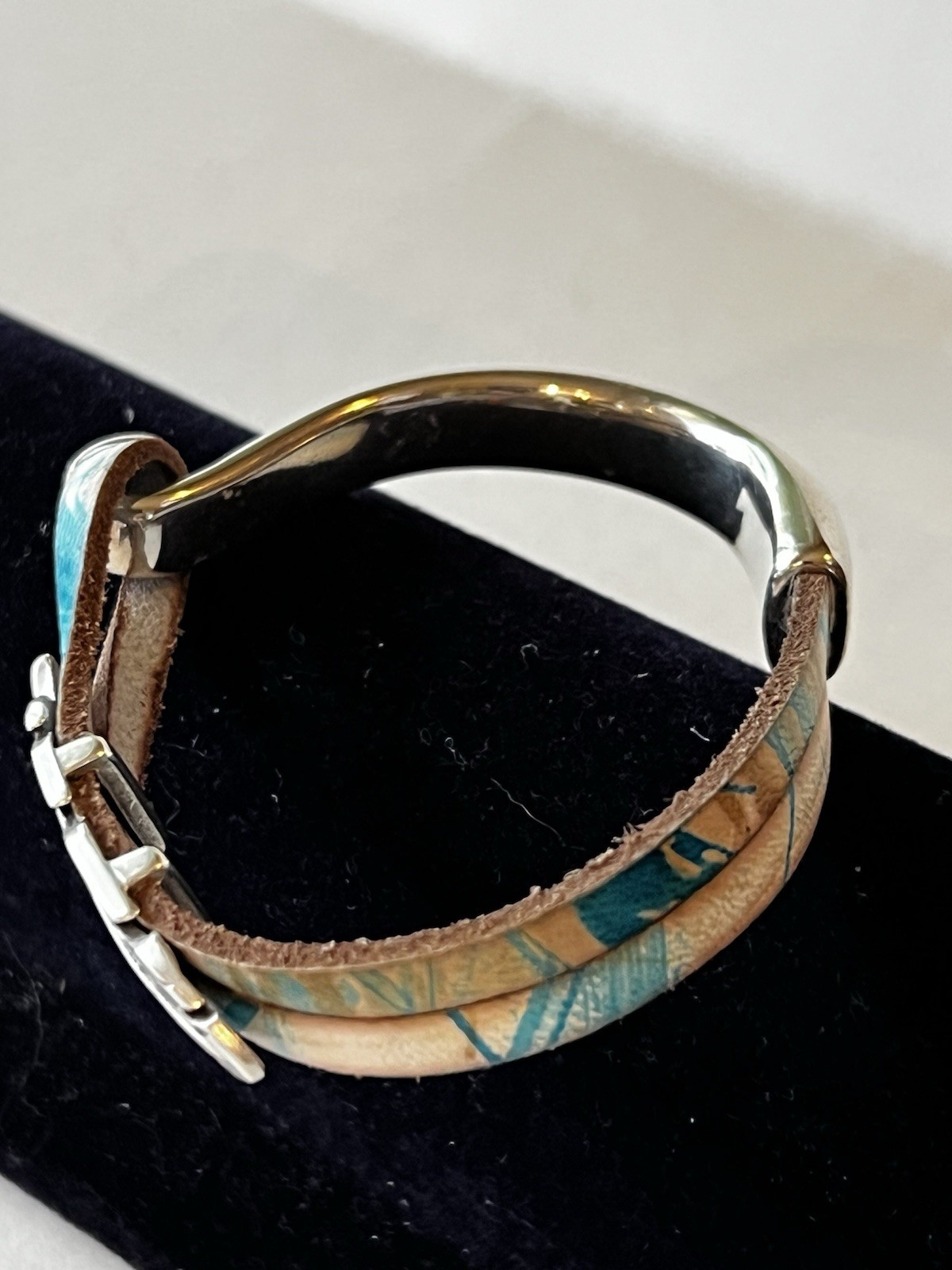 Silvertone Feather Leather Wrap Cuff Bracelet Boh… - image 16