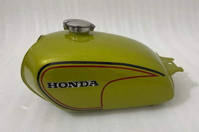#ad Honda CL350 Scrambler 1973 Candy Panther Gold Paint Steel Gas Tank Cap Badges $390.00