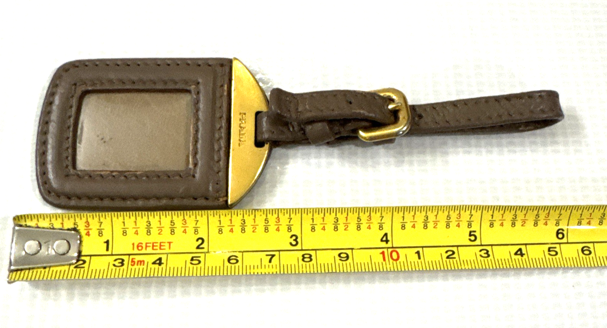 Prada Brown Leather Luggage ID Identity Tag Gold Metal Buckle for