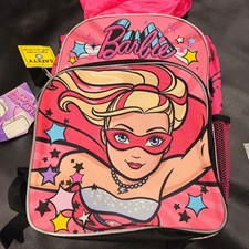 2016 Nuevo de Lote Antiguo Super Barbie Niña Mochila con Capa Super Girl Bolso Escolar Brillo B78