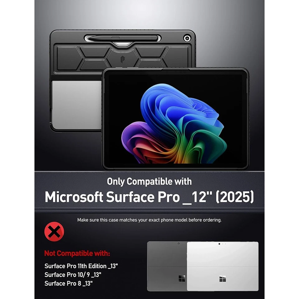 For Microsoft Surface Pro 12-inch 1st Edition Poetic Soft Silicone Cover Black - image 2 of 4