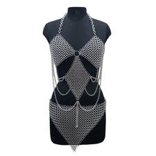 Aluminum Chainmail Top and Skirt Medieval Handmade Costume for Women Party Outfi