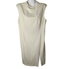 Lauren Ralph Lauren Cream High Neck Cap Sleeve Front Slit Sheath Dress Size 8