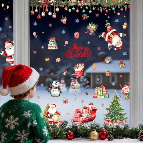 9 Sheets Christmas Window Stickers - Festive Holiday Lights, Christmas Lights