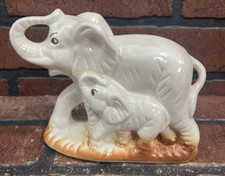 Vintage Ceramic Mother Elephant and Baby Figurine on Grass Base — listing 4