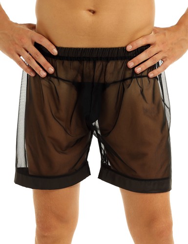 Black Mens Lingerie See-through Mesh Loose Sexy Boxer Shorts Underwear Night - Picture 5 of 62
