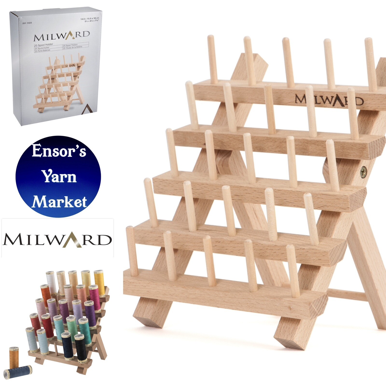 MILWARD 25 Spool Thread Holder: Beech Wood