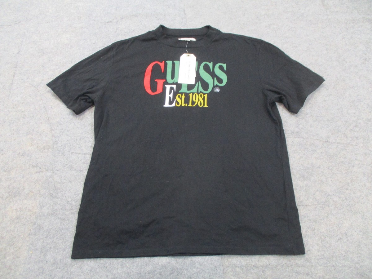 Guess Shirt Mens Medium Black Green Red Short Sleeve Graphic Tee NEW $39