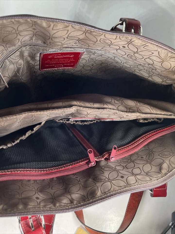 Fossil Vintage Red Leather Laptop Tote Shoulder Bag - Heavily Distressed - Image 3 of 4