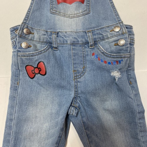 Levi’s x Hello Kitty Girls Distressed Blue Jean Overalls VGC Size 4 Regular - Picture 3 of 9
