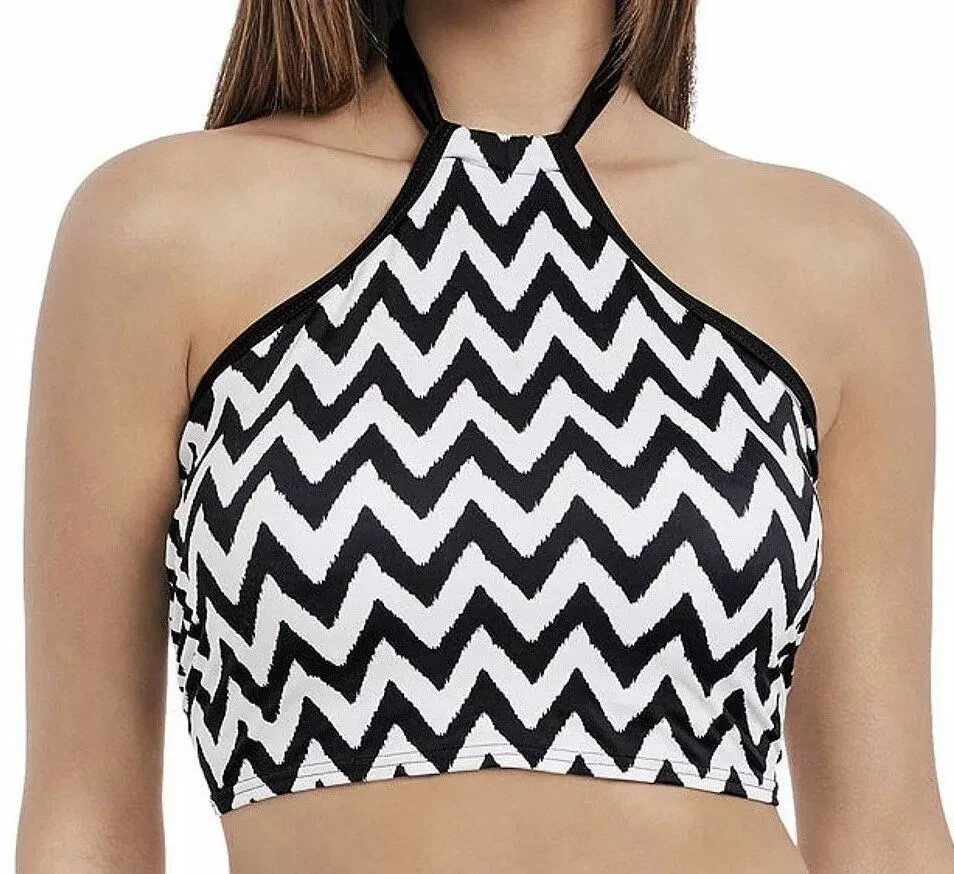 Freya Making Waves Bikini Top 34E Underwired High Halter Crop Padded Bra 2949
